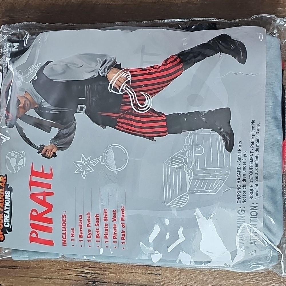 Pirate Costume for Men Size M - Red and Black